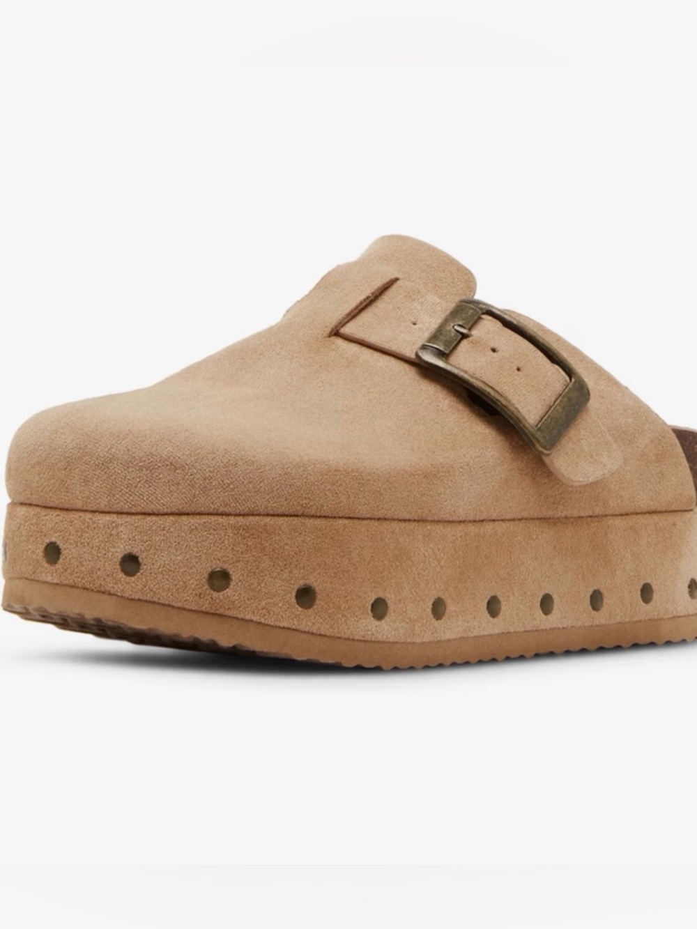 Steve Madden Suede Buckle Clog in Tan